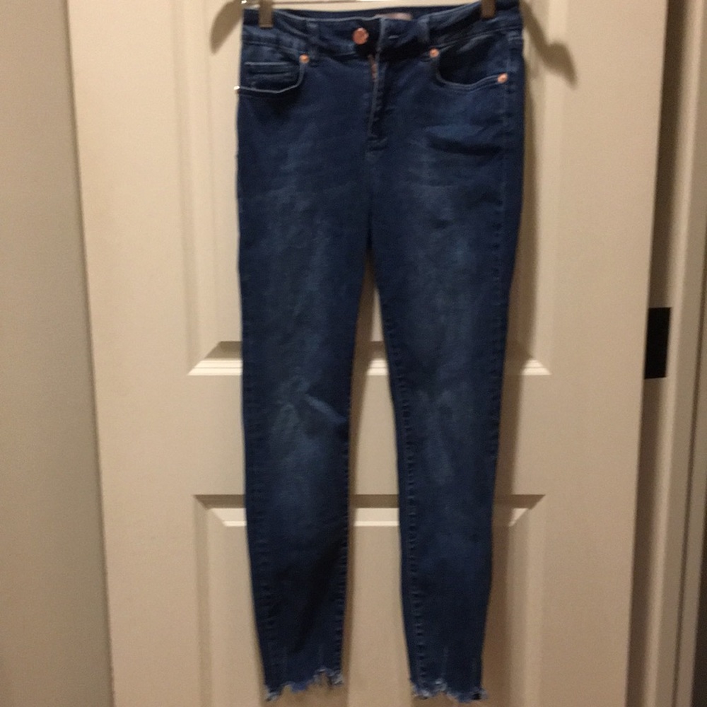 Ted Baker London womens stretchy skinny Denim jeans fringe hem size 26